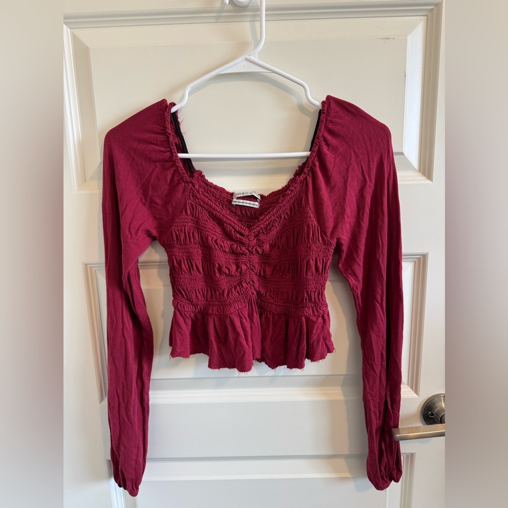 Urban Outfitters Red Milkmaid Peasant Long Sleeve Crop Top